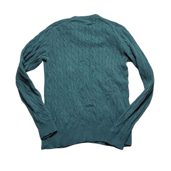 Vintage J Crew Lambswool Cable Knit Forest Green Crewneck Sweater Medium - Picture 2 of 8